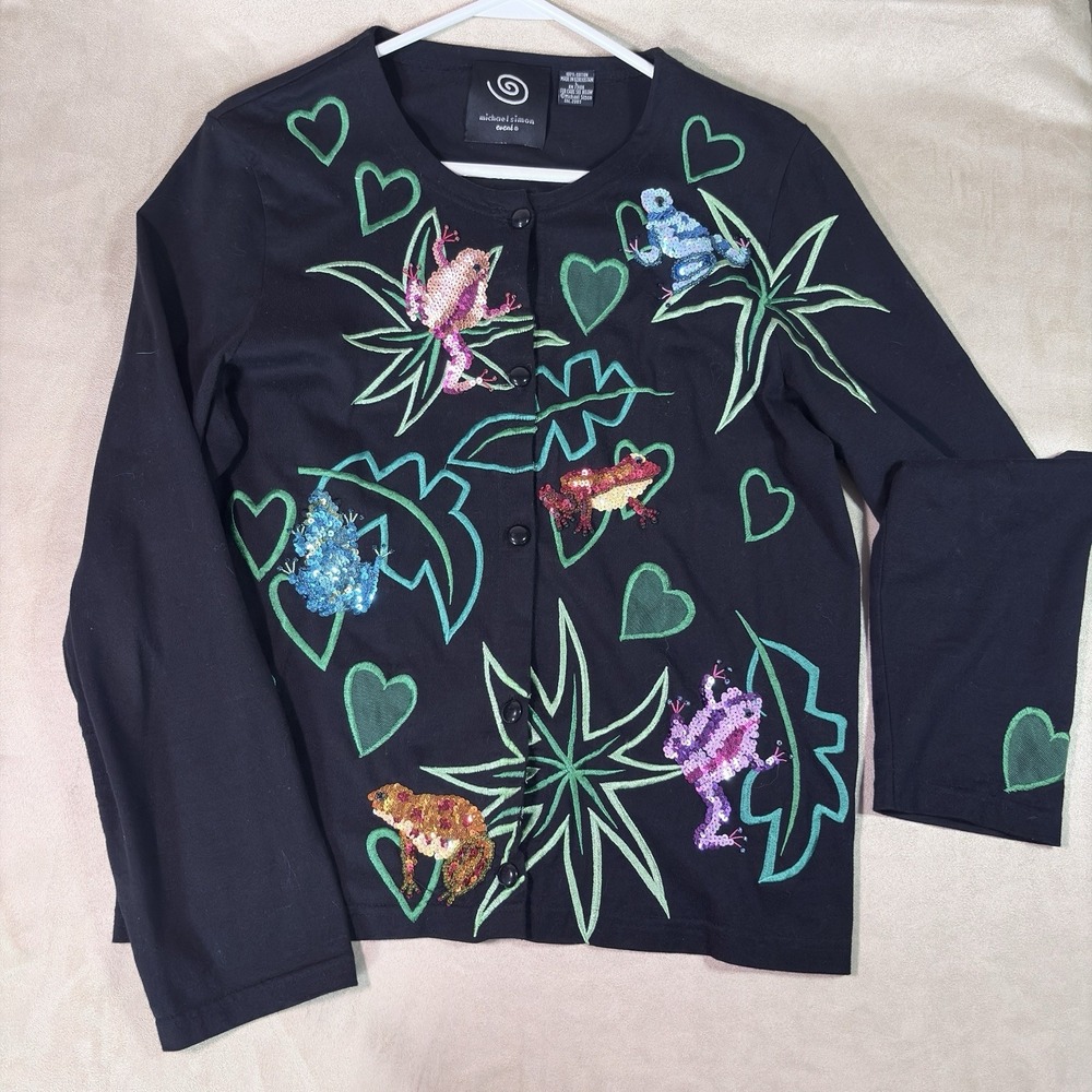 FestivalEmma Tricot Long Sleeve Embroidered Frog Sweater Cardigan Size L (132)